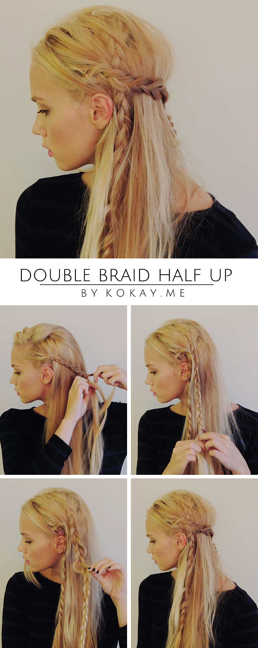 Step by step half up braided tutorial