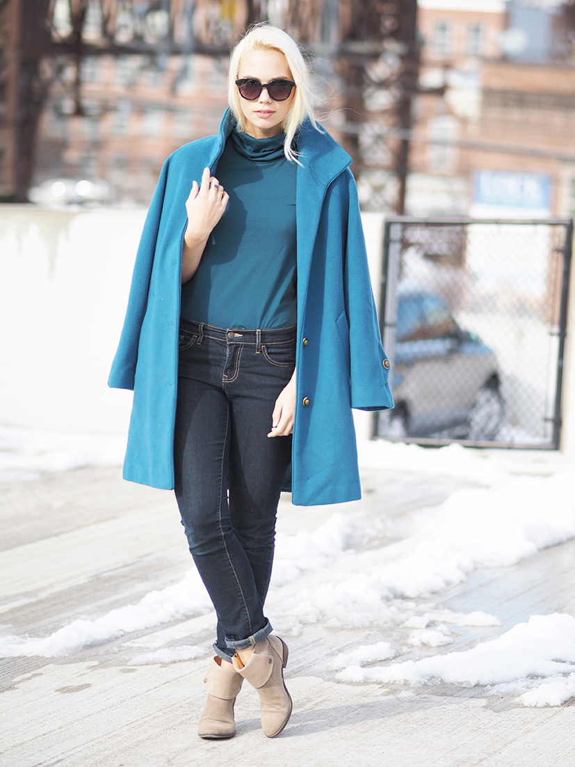 Teal on teal winter outfit