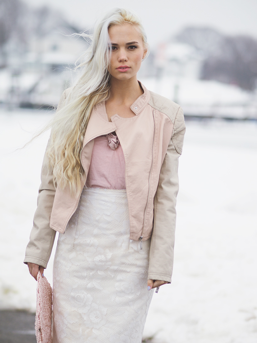 Winter white and pale pink